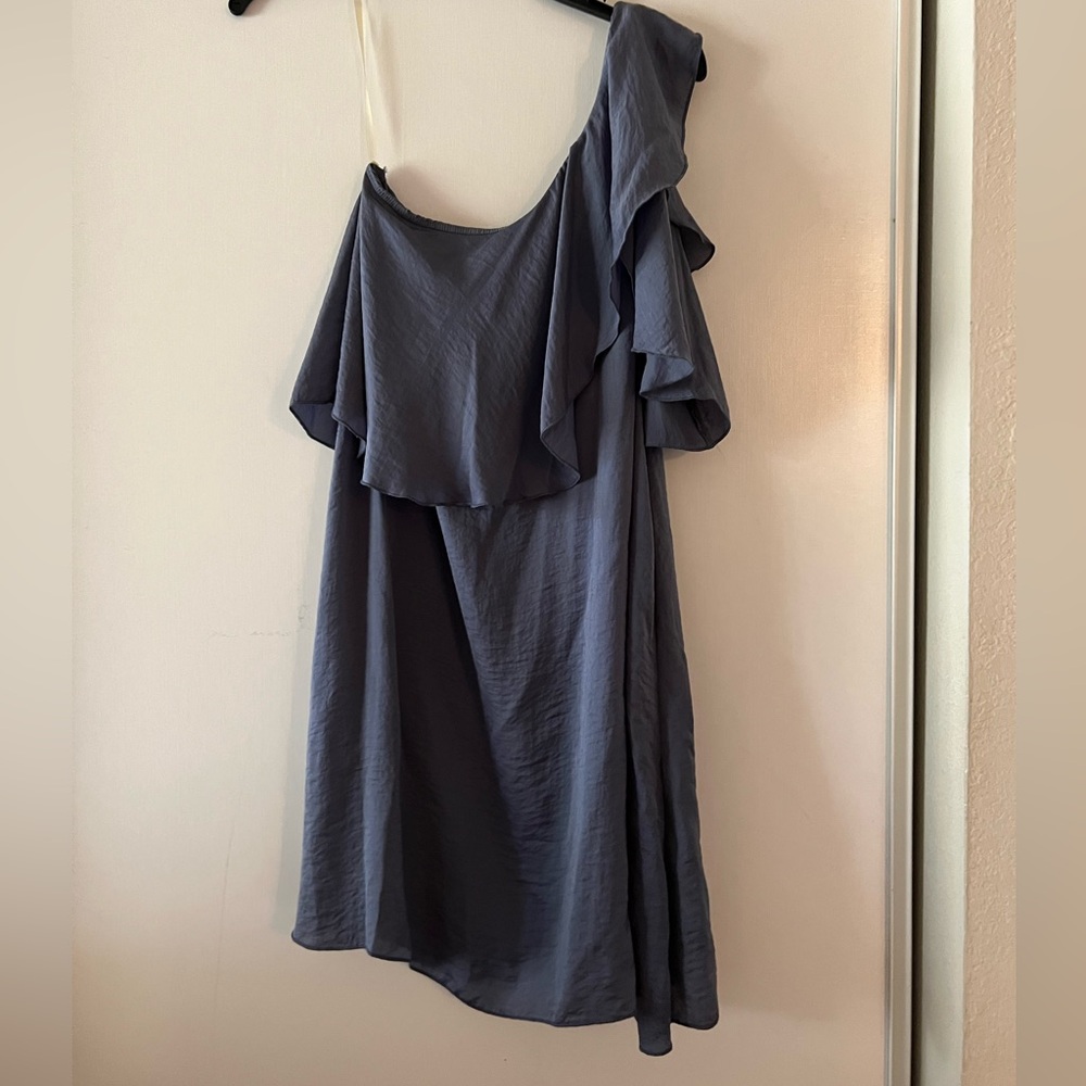 Women's One-Shoulder Ruffle Midi Dress - Slate Blue
